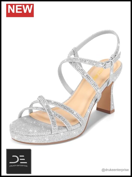 Shoes - PIZZ ANNU Women's Stellora Platform High Heels Block Chunky Strappy Sparkly